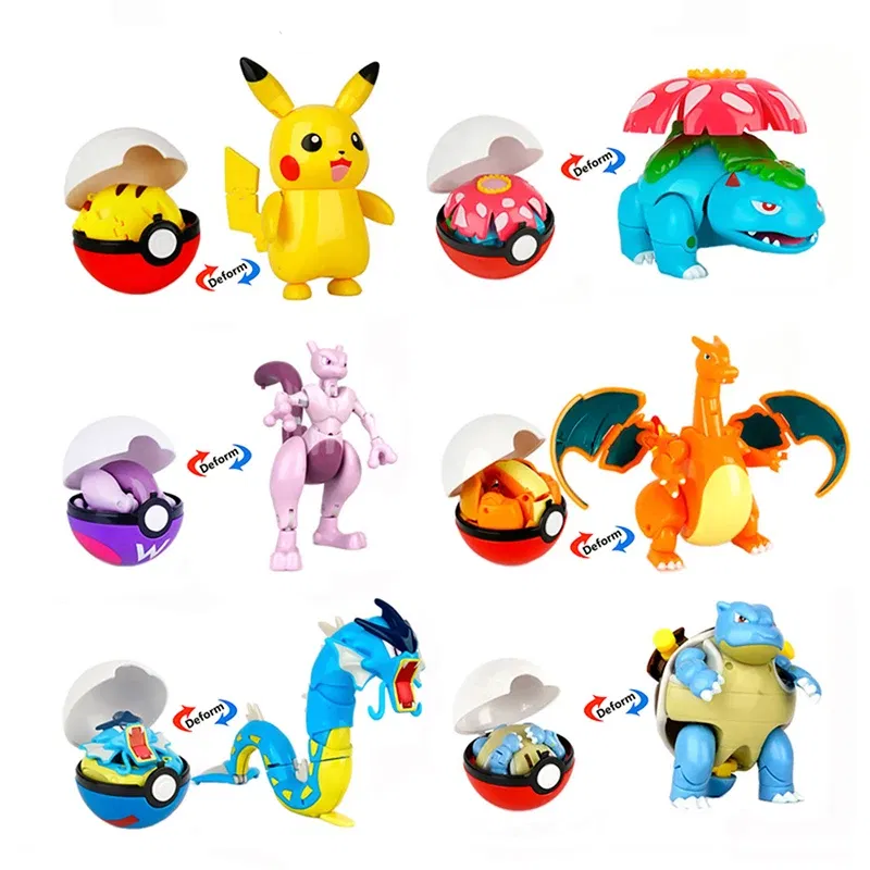 Color: Red - High Quality Pokemon Ball Deformation Toy Pikachu Mewtwo Gyarados Pocket Monster Pokeball Pokemon Action Figure Children Toy Gif