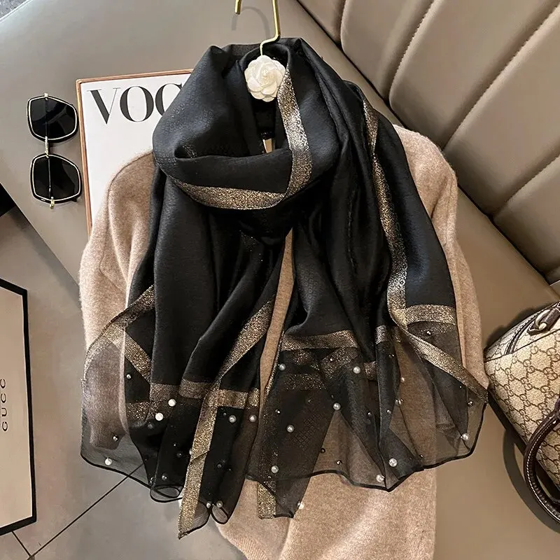 Color: Lavender - 2024 Luxury Brand Women Fashion Scarf Plain Solid Silk Linen Shawls Summer Lady Bandanas Foulard Hijab