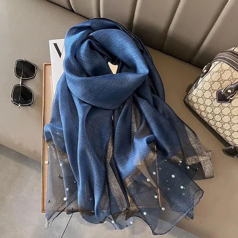 Color: Lavender - 2024 Luxury Brand Women Fashion Scarf Plain Solid Silk Linen Shawls Summer Lady Bandanas Foulard Hijab