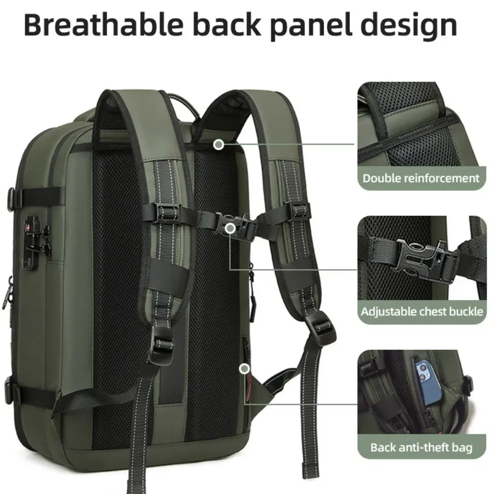 Color: Dark Grey - Vacpack Vacuum Compression Backpack Airback with Pump Men Waterproof Expandable Carry On Travel Backpack 17 inch Laptop Backpack