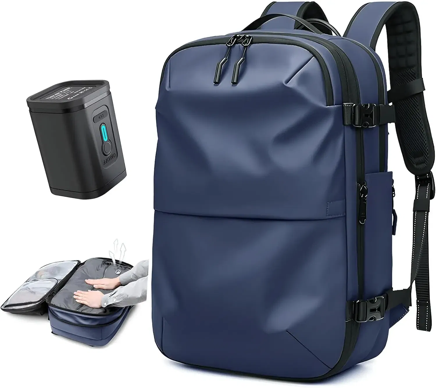 Color: Dark Grey - Vacpack Vacuum Compression Backpack Airback with Pump Men Waterproof Expandable Carry On Travel Backpack 17 inch Laptop Backpack