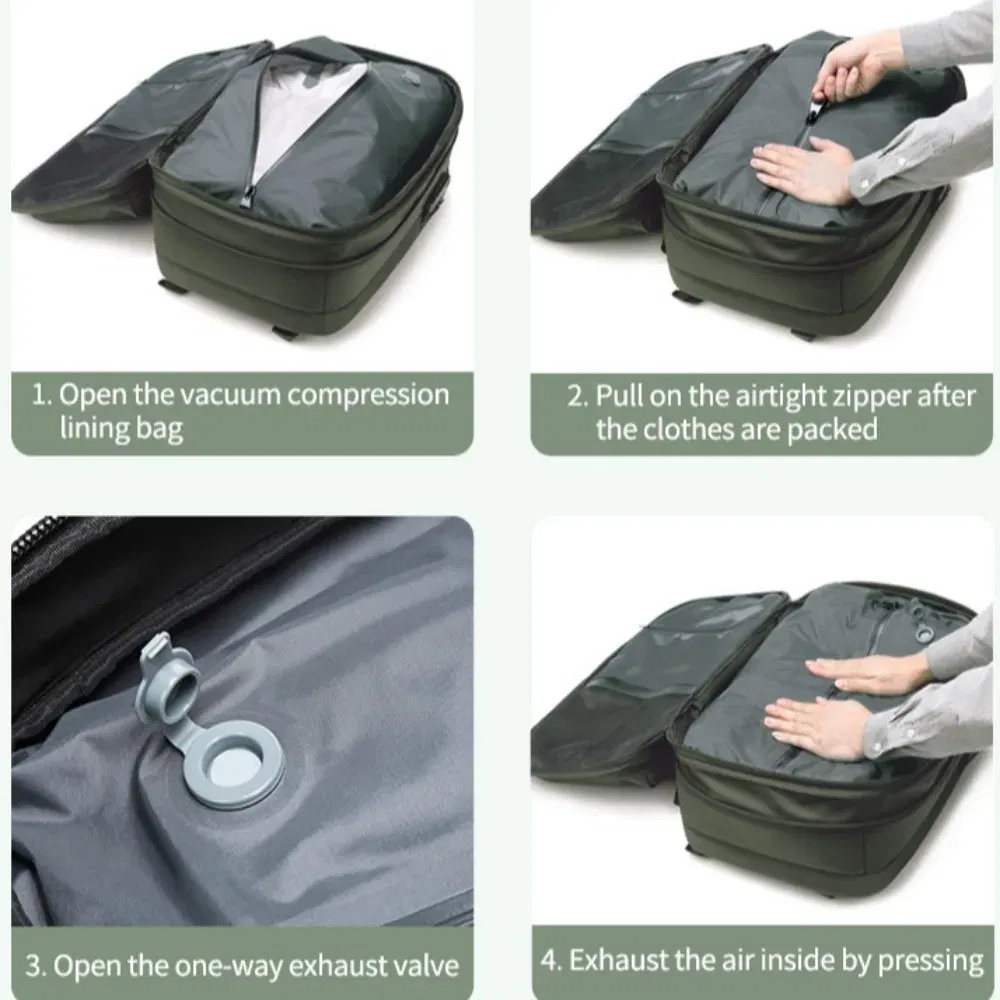 Color: Dark Grey - Vacpack Vacuum Compression Backpack Airback with Pump Men Waterproof Expandable Carry On Travel Backpack 17 inch Laptop Backpack