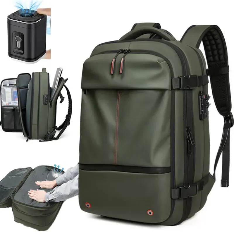 Color: Dark Grey - Vacpack Vacuum Compression Backpack Airback with Pump Men Waterproof Expandable Carry On Travel Backpack 17 inch Laptop Backpack