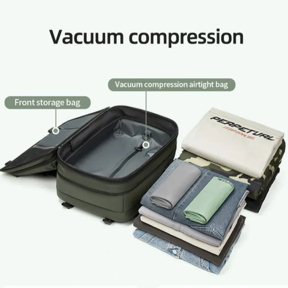 Color: Dark Grey - Vacpack Vacuum Compression Backpack Airback with Pump Men Waterproof Expandable Carry On Travel Backpack 17 inch Laptop Backpack