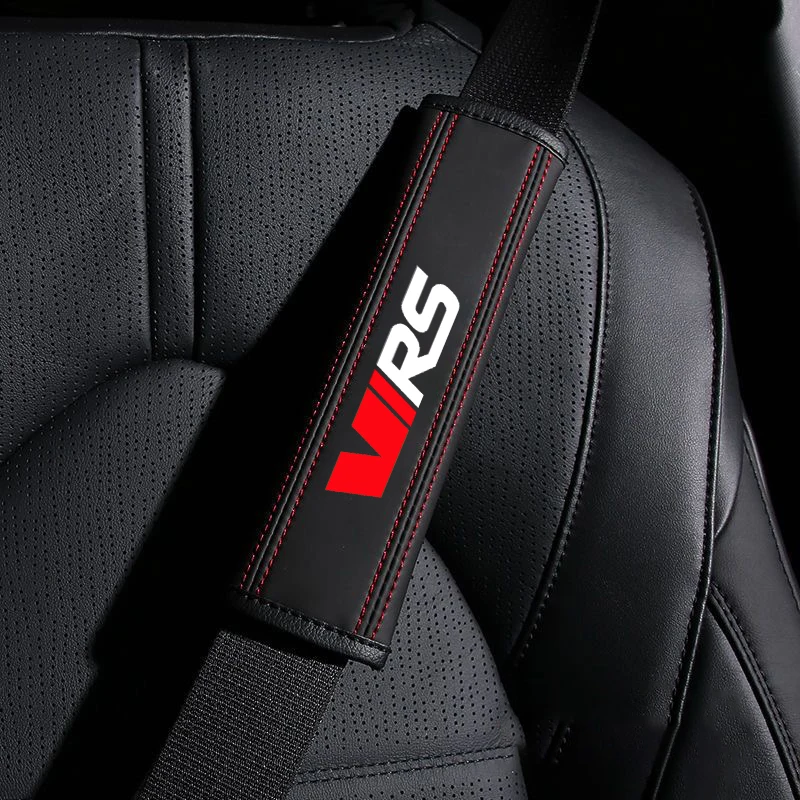 Color Name: Beige - Car Seat Belt Nappa Leather Safety Belt Shoulder Covers Interior For Skoda VRS Octavia FABIA KAMIQ KAROQ KODIAQ RAPID SUPERB Car