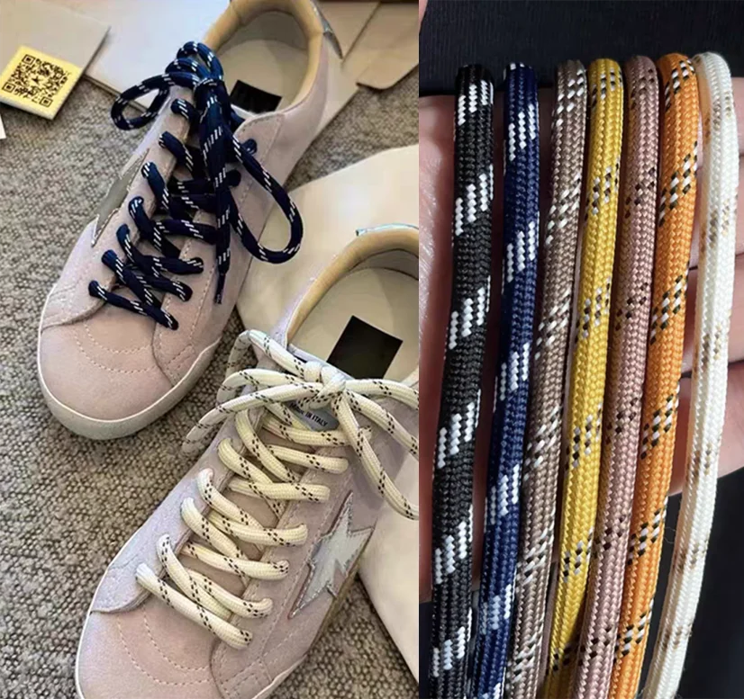 Color: green, Length: 120cm - Colorful Diagonal Dots Round Rope Shoelaces Coarse Weave Polyester Shoes Laces For Women Men Sports Casual Sneaker DE Tran Shoes