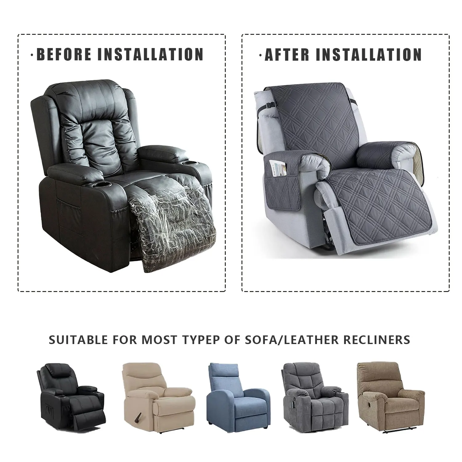 Color: Dark Khaki - Waterproof Recliner Chair Cover Non Slip Armchair Slipcovers For Recliner Chair With Pocket Washable Reclining Chair Cover