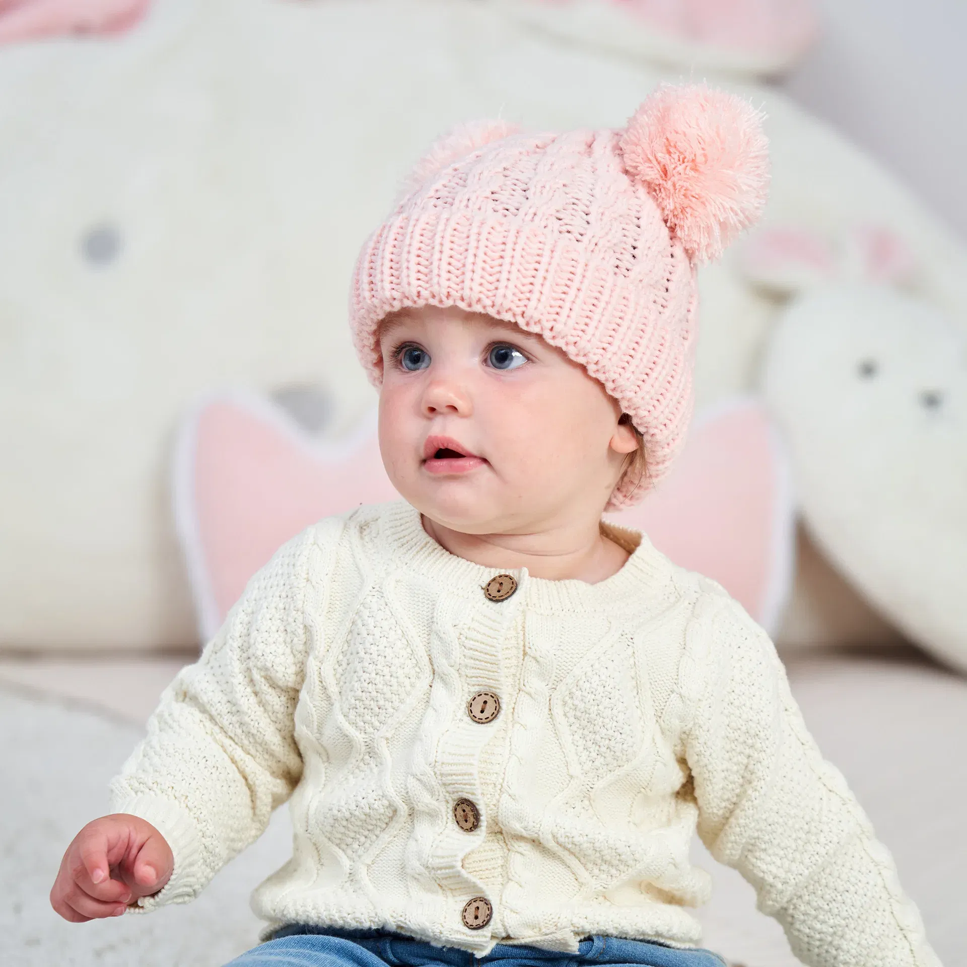 Color: Army Green - Autumn Winter Baby Hat for Girls Beanie Bonnet Kids Cute Pompoms Knit Hats Solid Newborn Accessories Warmer Stuff Toddler Cap