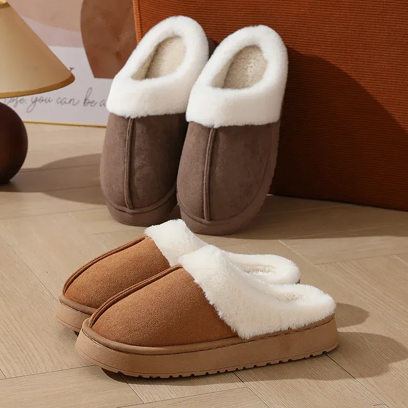 Color: Straw, Shoe Size: 40-41, Ships From: CHINA - Asgard Plush Women Slippers Thick Sole Non-slip Outdoor Fuzzy Slides Winter New Fur Collar Cotton Shoes Winter Warm Home Slipper