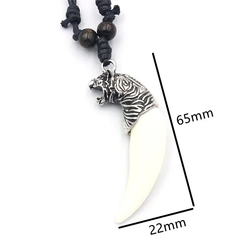 Metal Color: Dark Gold, Length: 60cm, Ships From: CHINA - 8 style Punk Alloy Wolf Leopard head Eagle Head Tiger Teeth Pendant Necklace  Charms Beads Sweater Chain Rope Women Amulet
