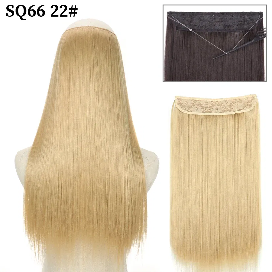 Color: #30, Stretched Length: 16inches, Ships From: CHINA - Synthetic Natural Wavy No Clip Fish Line Invisible Hair Extensions Mixed Color Blonde Black Artificial False Hair Piece ForWomen