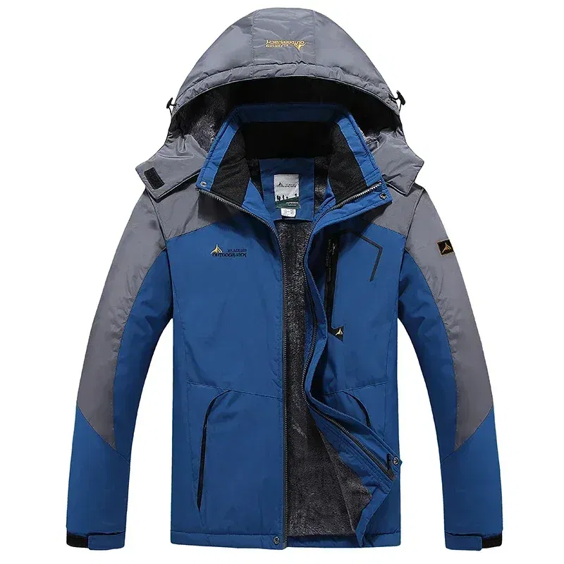 Color: SKY BLUE, Size: 5XL - Autumn Winter Men's Windbreaker Waterproof and Warm Outdoor Hiking and Fishing Multi Pocket Wear-resistant Thick Jacket Men Coat