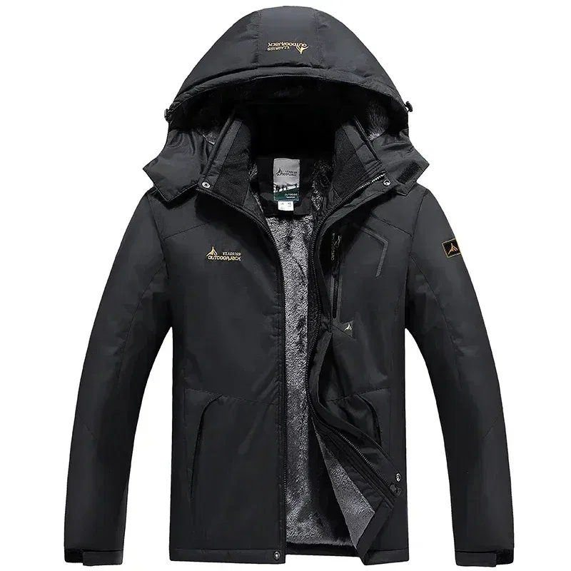 Color: SKY BLUE, Size: 5XL - Autumn Winter Men's Windbreaker Waterproof and Warm Outdoor Hiking and Fishing Multi Pocket Wear-resistant Thick Jacket Men Coat
