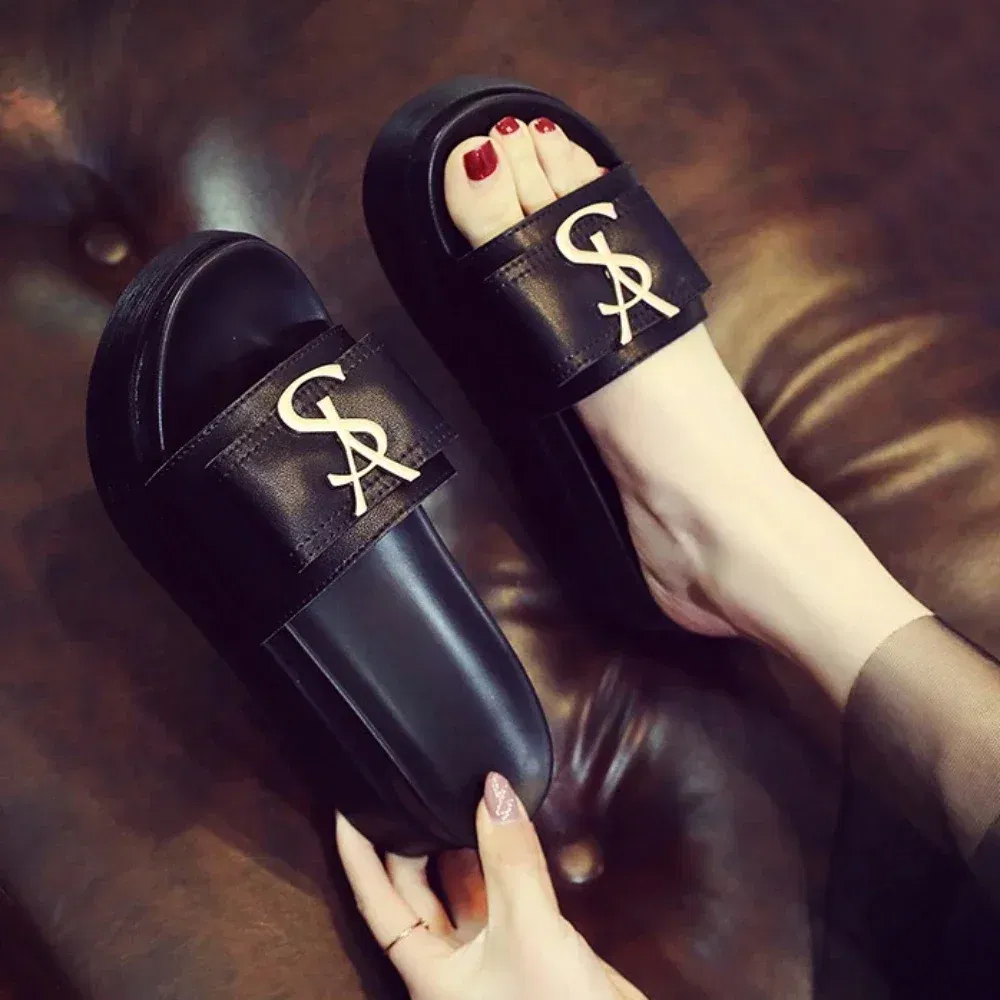 Color: Grape, Shoe Size: 36 - Slippers Summer Shoes Women Platform Design Slides Fashion Letters Ladies Shoes Casual Slipper Outside Non-slip Slippers Sandals