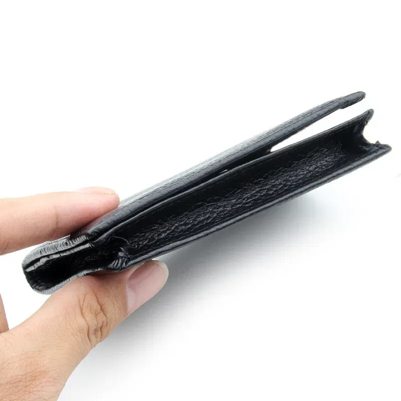 Color: dark blue - NEW 2024 Genuine Leather Wallet Ultra-thin Fold Unisex Purse Credit Card ID VIP Bank Slim Bag Simple Business Card Holders