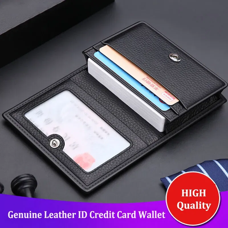 Color: dark blue - NEW 2024 Genuine Leather Wallet Ultra-thin Fold Unisex Purse Credit Card ID VIP Bank Slim Bag Simple Business Card Holders