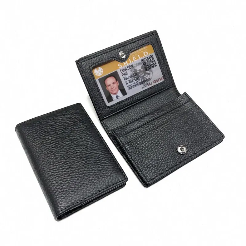 Color: dark blue - NEW 2024 Genuine Leather Wallet Ultra-thin Fold Unisex Purse Credit Card ID VIP Bank Slim Bag Simple Business Card Holders