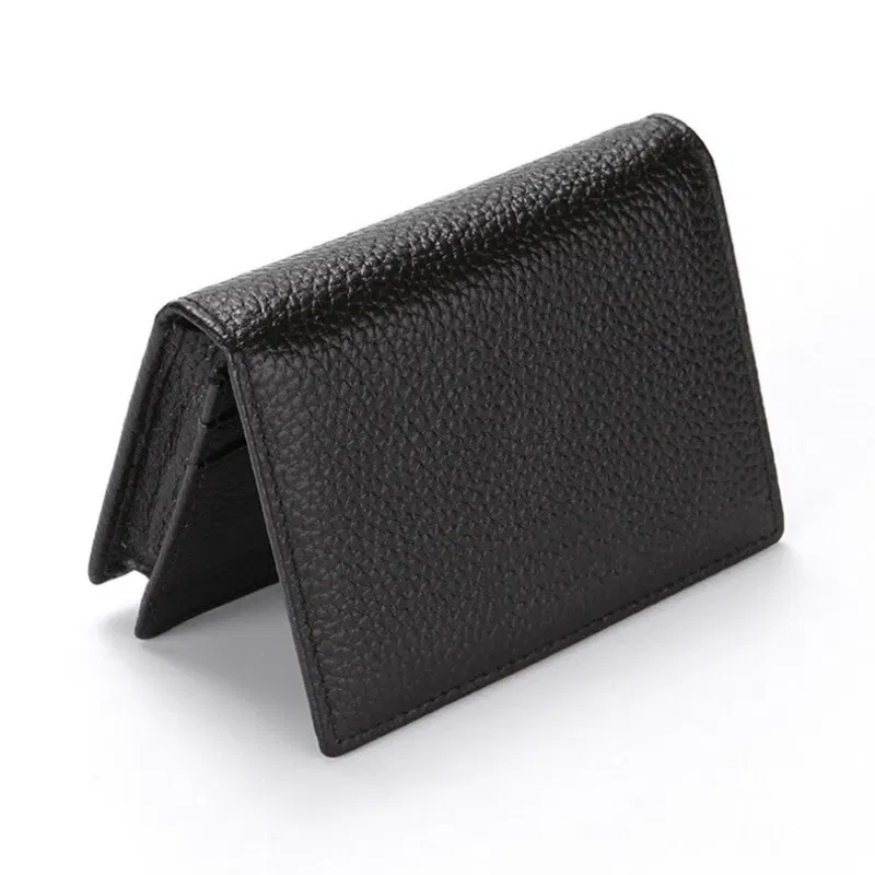 Color: dark blue - NEW 2024 Genuine Leather Wallet Ultra-thin Fold Unisex Purse Credit Card ID VIP Bank Slim Bag Simple Business Card Holders