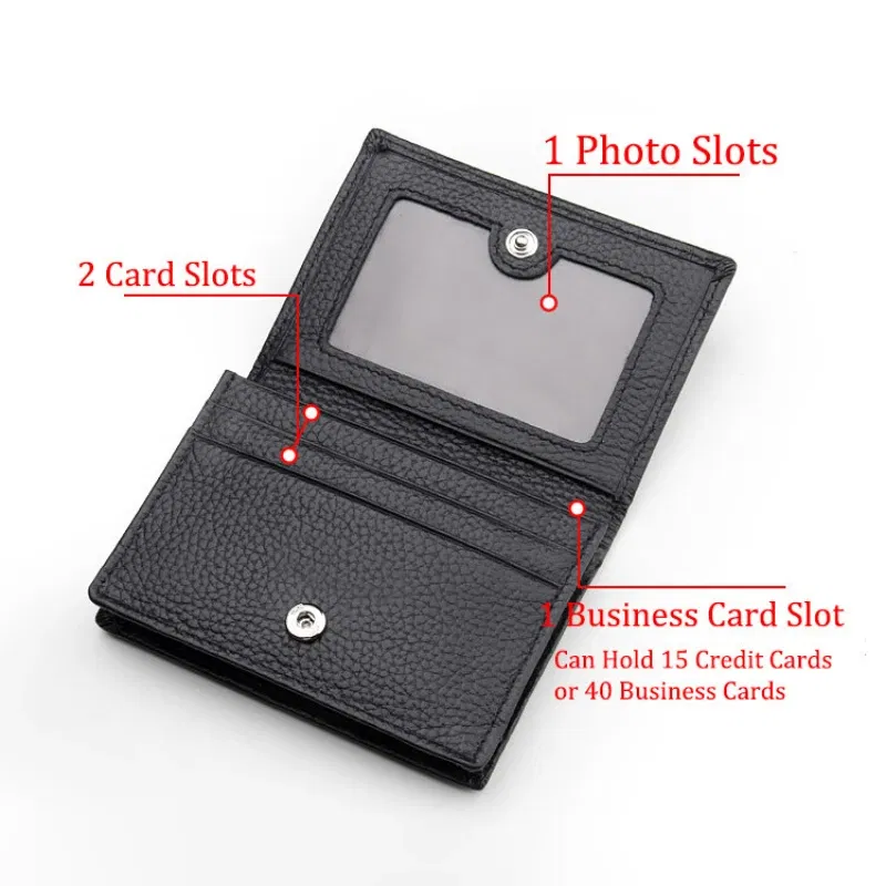 Color: dark blue - NEW 2024 Genuine Leather Wallet Ultra-thin Fold Unisex Purse Credit Card ID VIP Bank Slim Bag Simple Business Card Holders