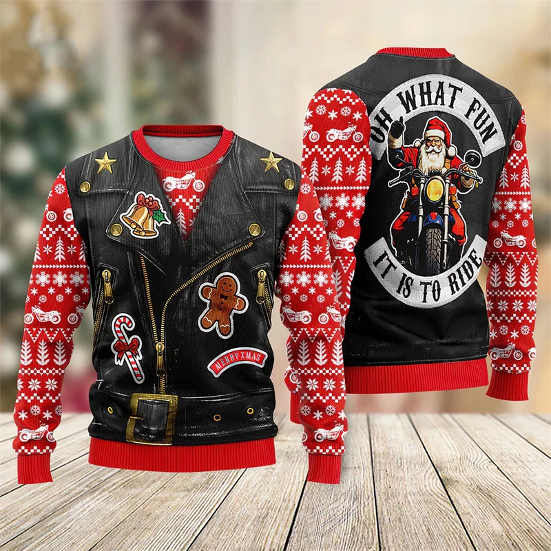 Color: SKY BLUE, Size: XXXL - Funny Santa Claus Graphic Ugly Christmas Sweater 2026 Men Fashion Autumn Winter 3D Printed Sweatshirt Casual Oversized Pullovers