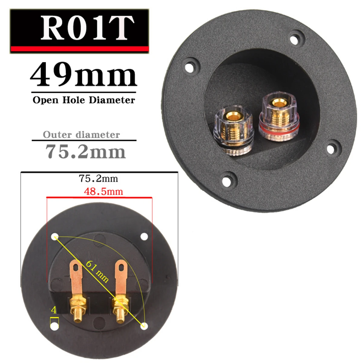 Color: black, Bundle: Bundle 1 - HIFIDIY LIVE Square circle (Install Hole 49-76) speaker junction Box  Terminal Shell 2 copper Binding Post Wire Cable Connector