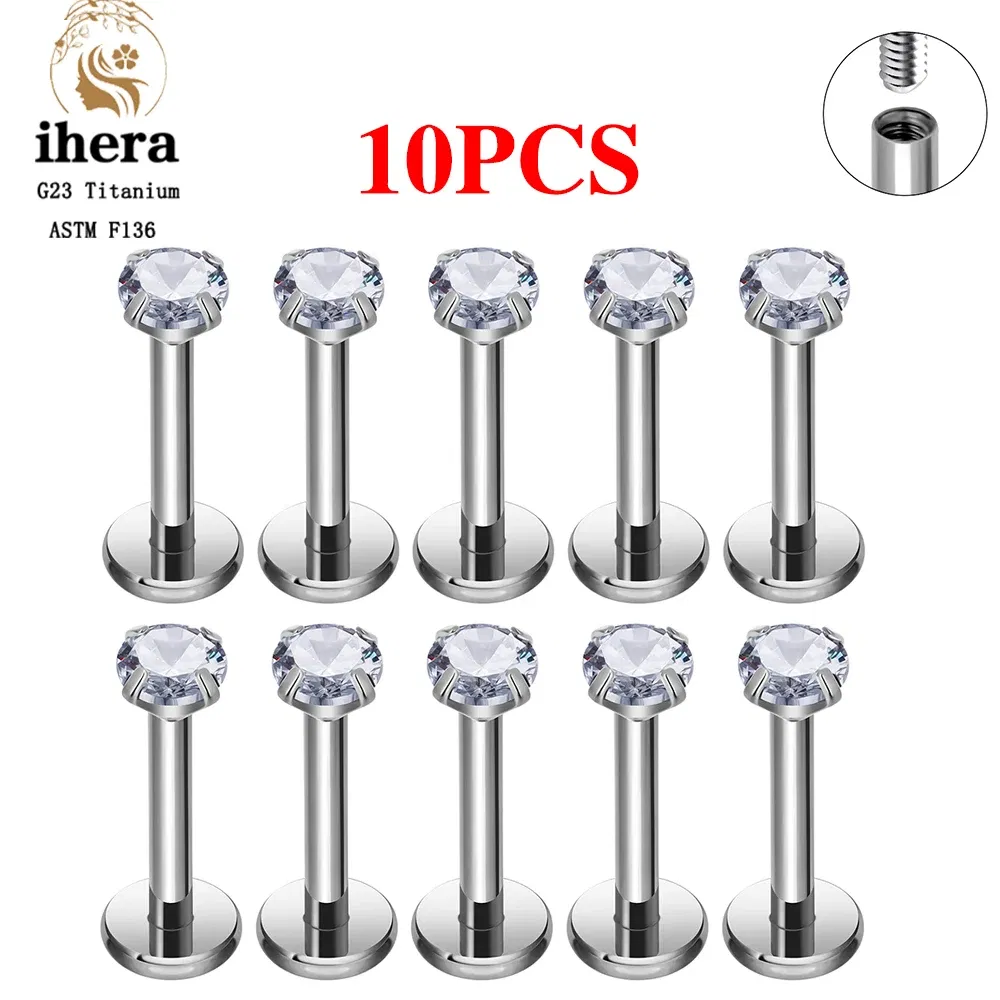 Metal color: Imitation Rhodium Plated, Ships From: CHINA, Main Stone Color: GRAY - 10PCS G23 Titanium Labret Piercing Lip Ring 16G F136 Internal Thread Nose Stud Earring Tragus Helix Cartilage Piercing Jewelry