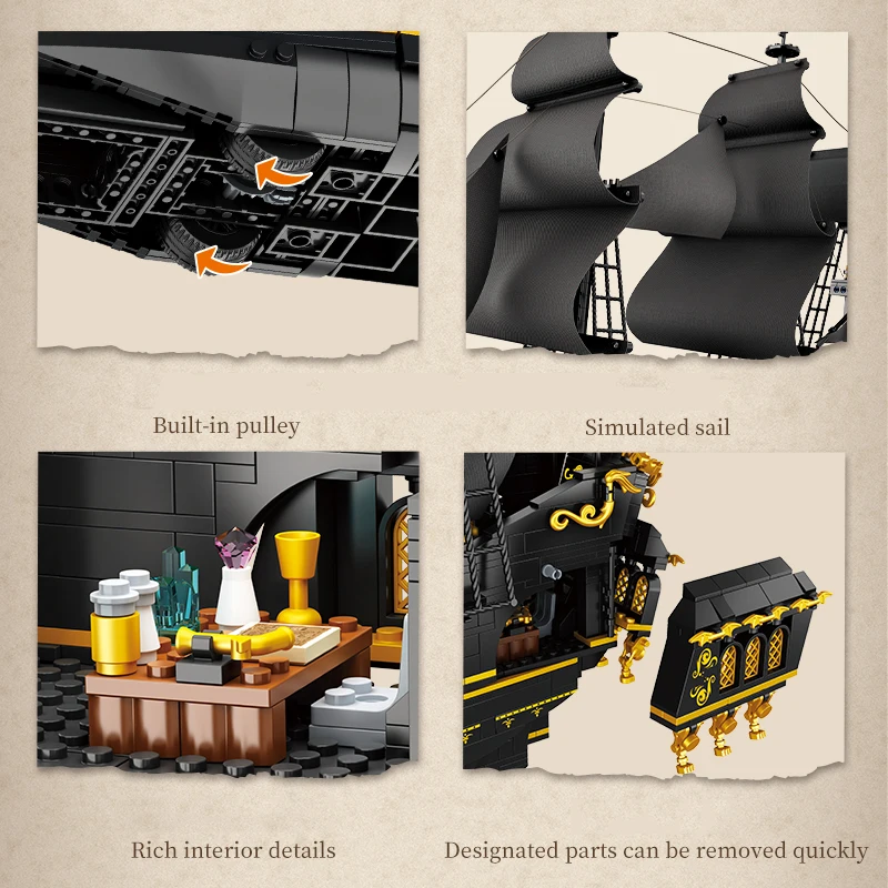 Color: WHITE - 2076PCS Pirate Ship Building Bricks Assembly MOC Blocks Toys Boat Model Creative Ornament Collection Educational Toys For Gifts