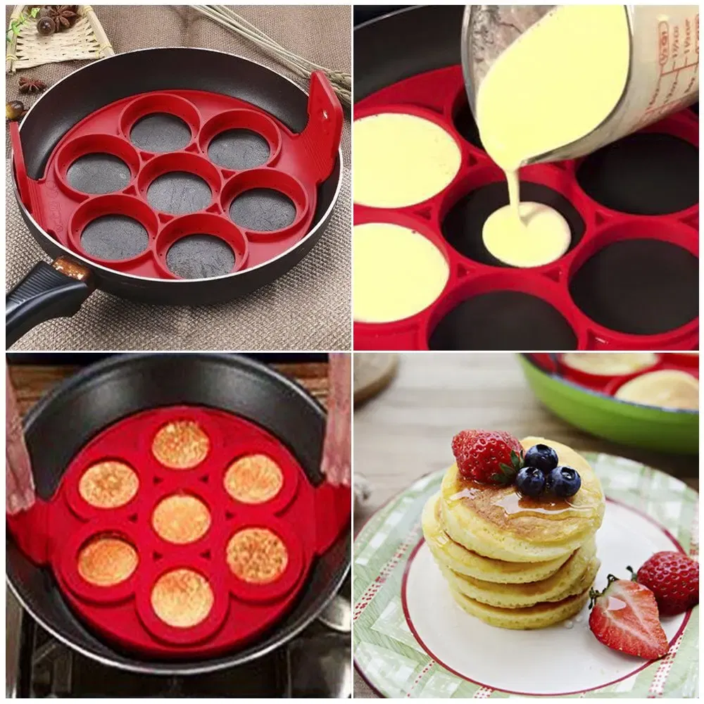 Color: Dark Khaki - Egg Pancake Ring Non-stick Pancake Machine Mold Silicone Egg Frying Pan Forming Machine Omelet Mold Kitchen Baking Accessories