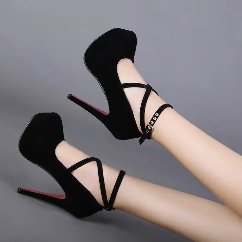 Color: Red, Shoe Size: 40 - Sexy Classic High Heels Women's Sandals Summer Shoes Ladies Strappy Pumps Platform Heels Woman Ankle Strap Shoes Sizes 34-42