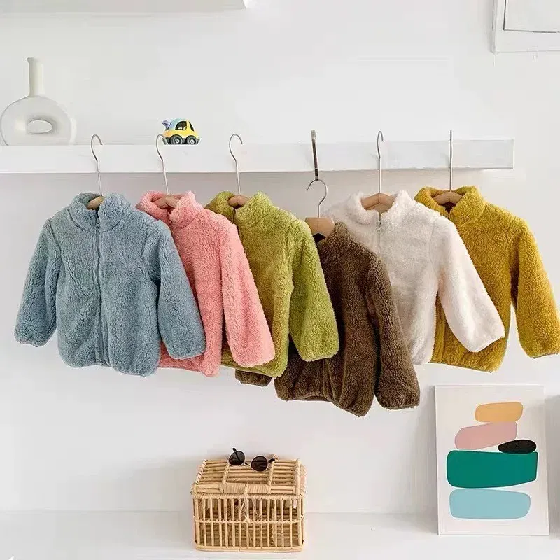 Color: Blue, Kid Size: 15t - Child Autumn Winter Costume Solid Color Outerwear Casual Loose Long Sleeve Tops Plush Jacket Boys Girls Fashion Simple Coats