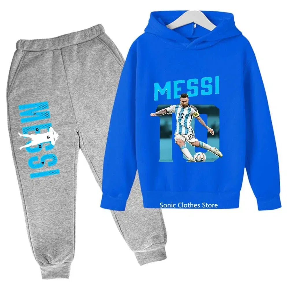 Color: green, Kid Size: 2T - messi avatar printed children's clothing children's autumn and winter hoodies pants 2-piece casual boys and girls suits