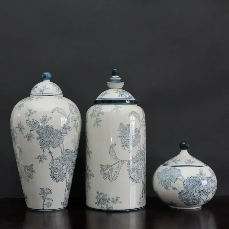Color: Beige - Jingdezhen-Antique Ceramics Vases Blue and White Porcelain Ornaments Flower Arrangement, Zen Style, Modern, Handmade Production