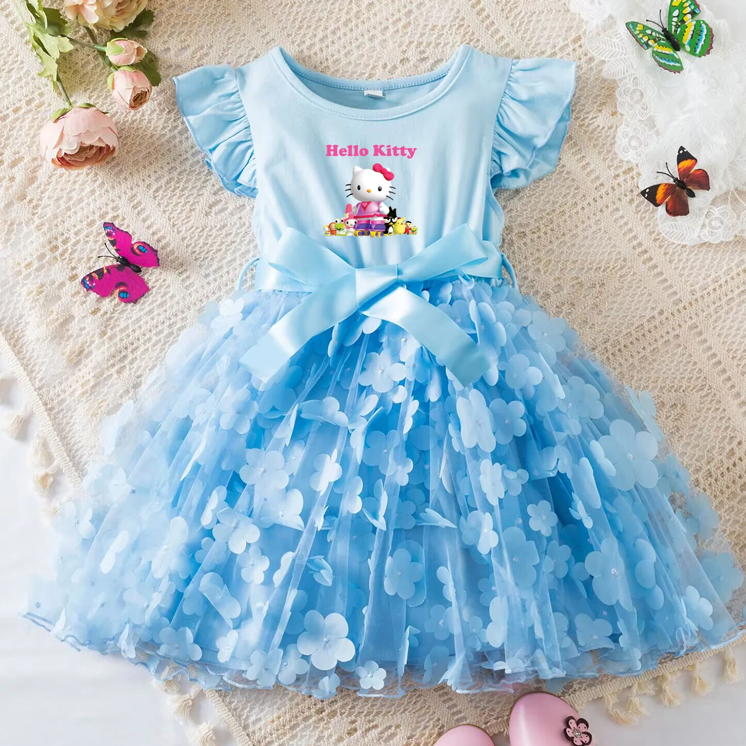 Color: Fuchsia, Size: L - Hello Kitty Summer Dress for Kid's Casual Clothes 3D Butterfly Cute Baby Girls Princess Dress Party Dresses 2-6 Yrs