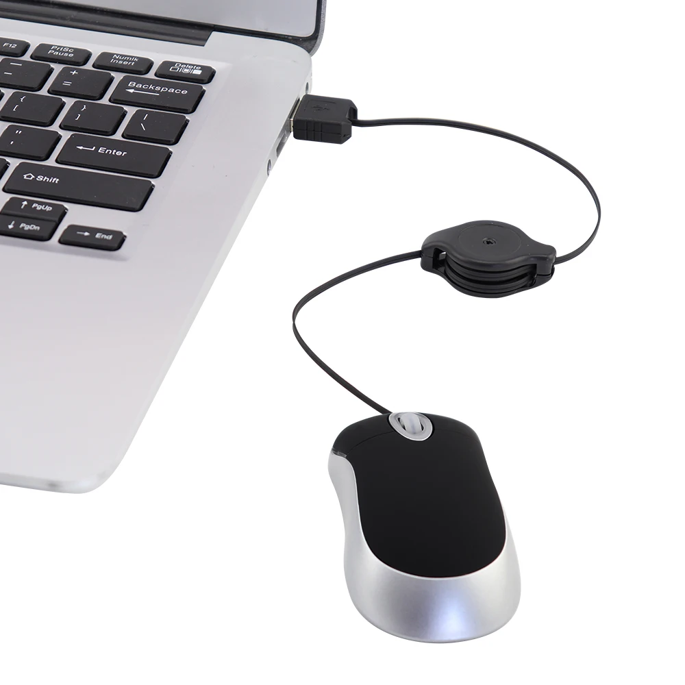 Color: black - Mini Portable Wired Mouse Retractable USB Cable Ergonomic Mause Anti Winding Office Computer Mice Retractable Adjustable Mice