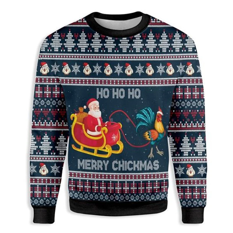 Color: Brown, Size: XXXL - Funny Santa Claus Graphic Ugly Christmas Sweater 2026 Men Fashion Autumn Winter 3D Printed Sweatshirt Casual Oversized Pullovers