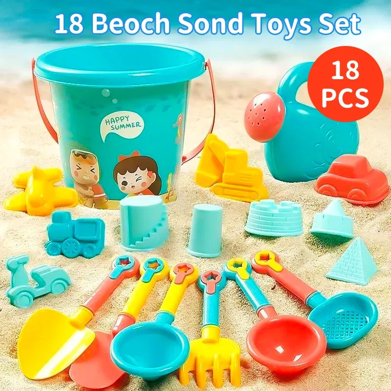 Color: light green - Children Beach Toys Summer Outdoor Games Sand Play Plastic Bucket Watering Bottle Shovels Kids Beach Water Game Toys Tools Gifrs