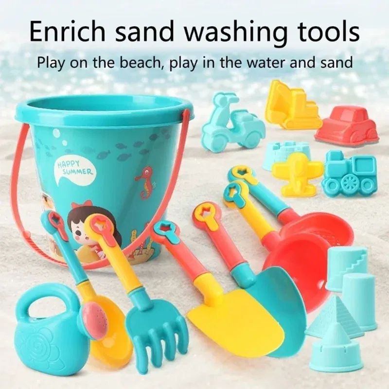 Color: light green - Children Beach Toys Summer Outdoor Games Sand Play Plastic Bucket Watering Bottle Shovels Kids Beach Water Game Toys Tools Gifrs