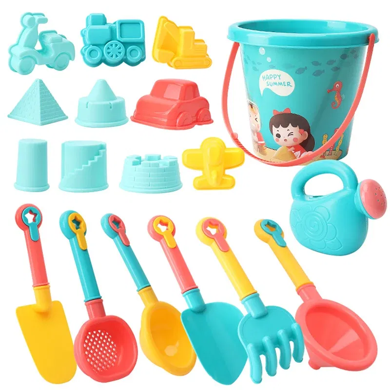 Color: light green - Children Beach Toys Summer Outdoor Games Sand Play Plastic Bucket Watering Bottle Shovels Kids Beach Water Game Toys Tools Gifrs