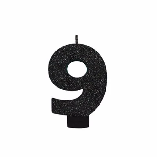 Candle Number Nine Black Sparkle Glittered