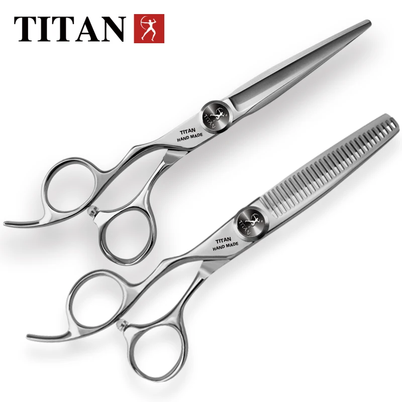 Color: Green - TITAN professional Barber cut left handle scissors hair scissors thinning hairdressing cutting