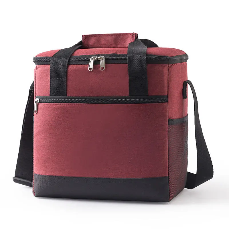 Color: Red - Large Capacity Tote Bento Insulated Lunch Bag Picnic Food Lunch Box Storage Ice Cooler Thermal Bag Portable Fridge Thermal Bag