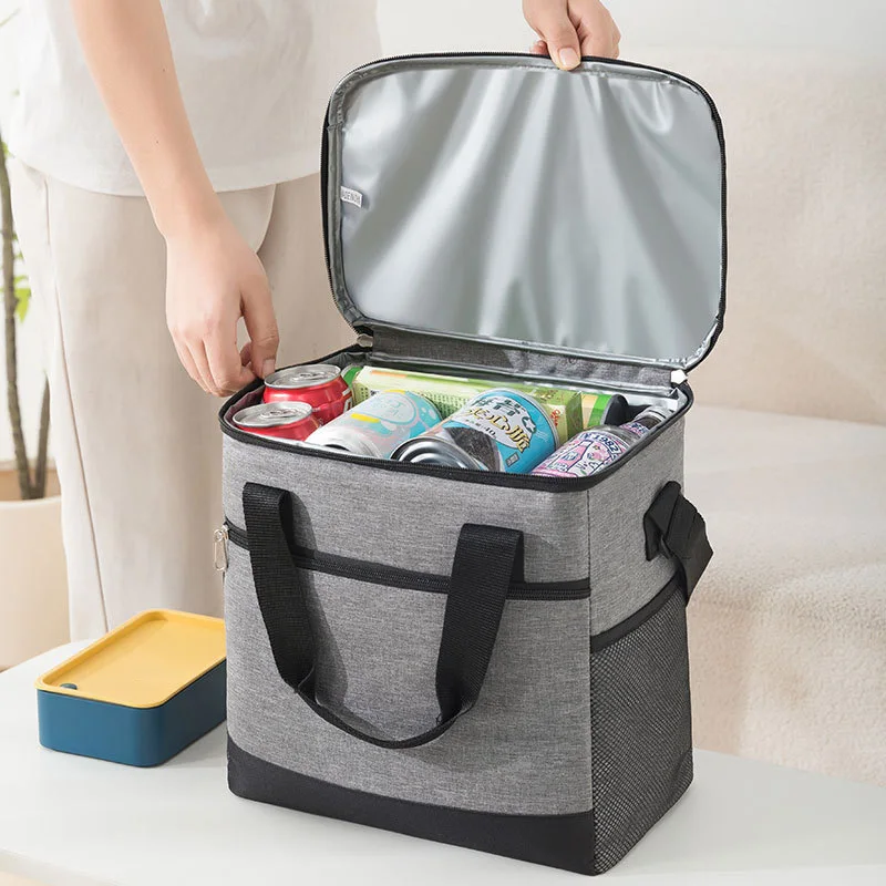 Color: Red - Large Capacity Tote Bento Insulated Lunch Bag Picnic Food Lunch Box Storage Ice Cooler Thermal Bag Portable Fridge Thermal Bag