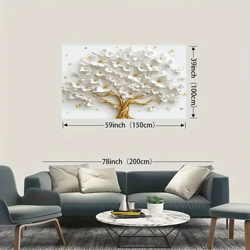 3D White Tree of Life with Gold Floral Backdrop