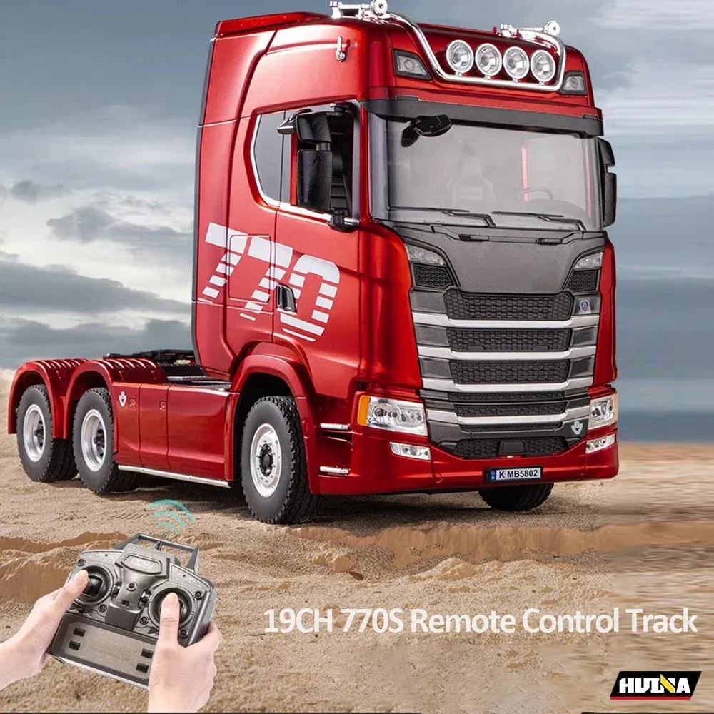 Color: Red - HUINA 1501 770S Alloy Tractor 19CH RC Truck 1/18 2.4G remote control Engineering Trailer Truck with Light Sound Toys XMAS Gifts