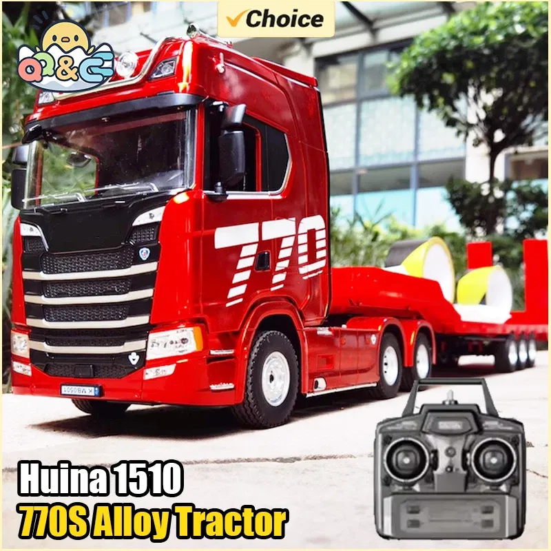 Color: Red - HUINA 1501 770S Alloy Tractor 19CH RC Truck 1/18 2.4G remote control Engineering Trailer Truck with Light Sound Toys XMAS Gifts