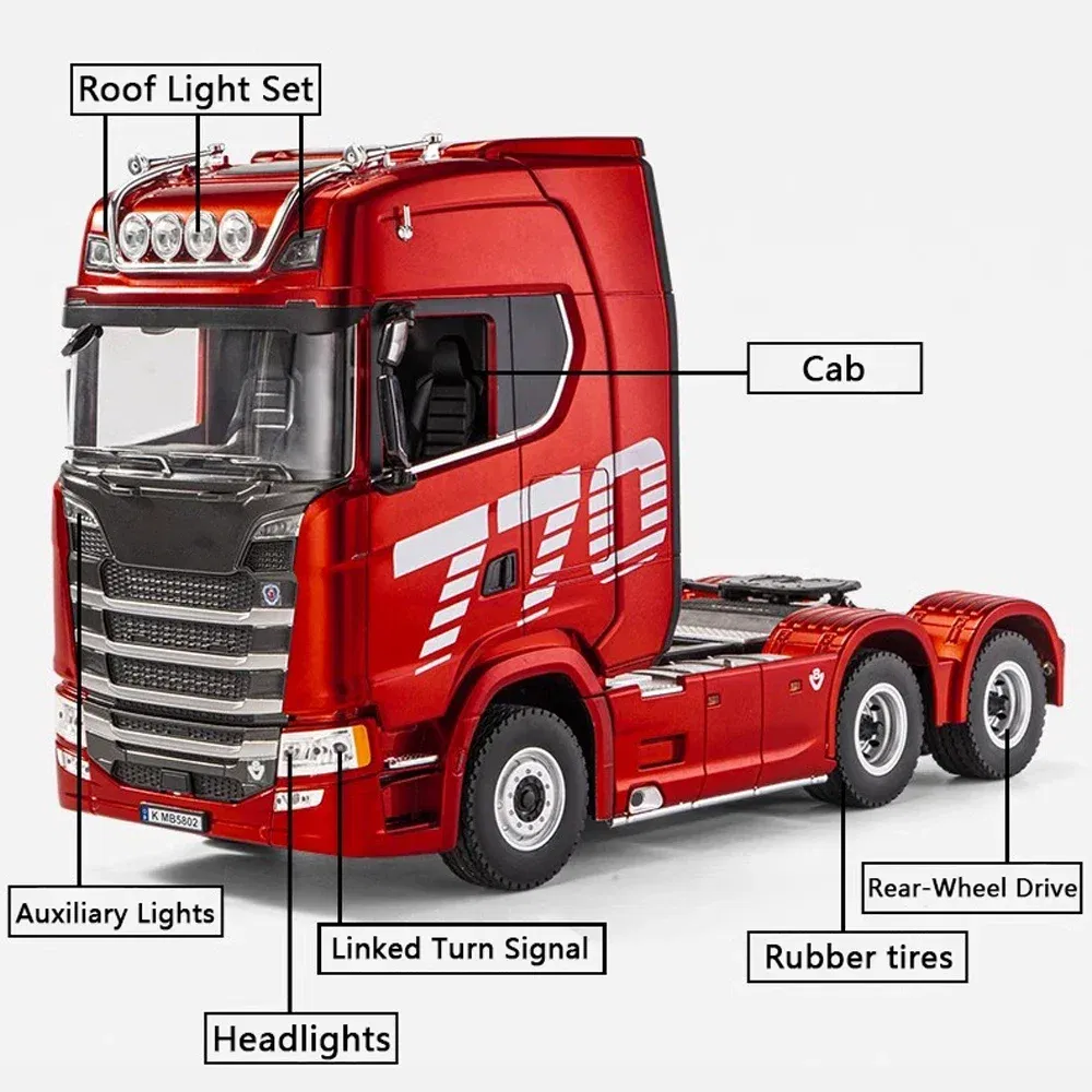 Color: Red - HUINA 1501 770S Alloy Tractor 19CH RC Truck 1/18 2.4G remote control Engineering Trailer Truck with Light Sound Toys XMAS Gifts