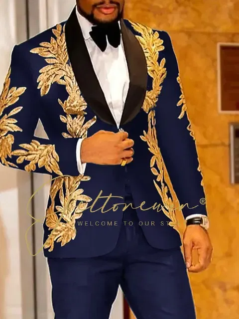 Color: SKY BLUE, Size: XS - Luxury Groom Wedding Tuxedos Gold Sequins Appliques Black Men Suits Slim Fit Costume Homme Marriage Prom Suits