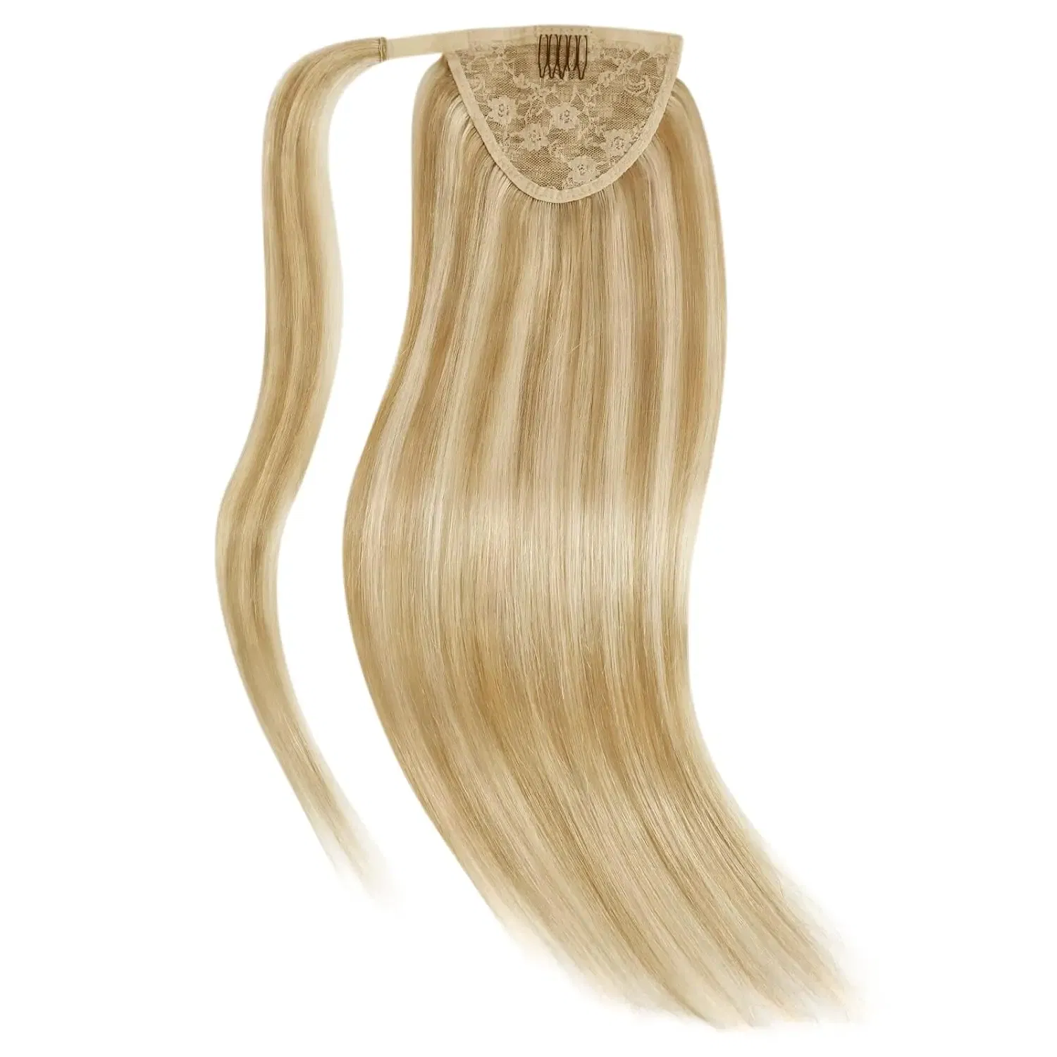 Color: #16, Life Span: 6 Months With Proper Care, Stretched Length: 22INCHES - VeSunny Human Hair Ponytail Light Blonde Mix Golden Blonde Real Hair Ponytail Extension Highlights Blonde Ponytail Hair 80g