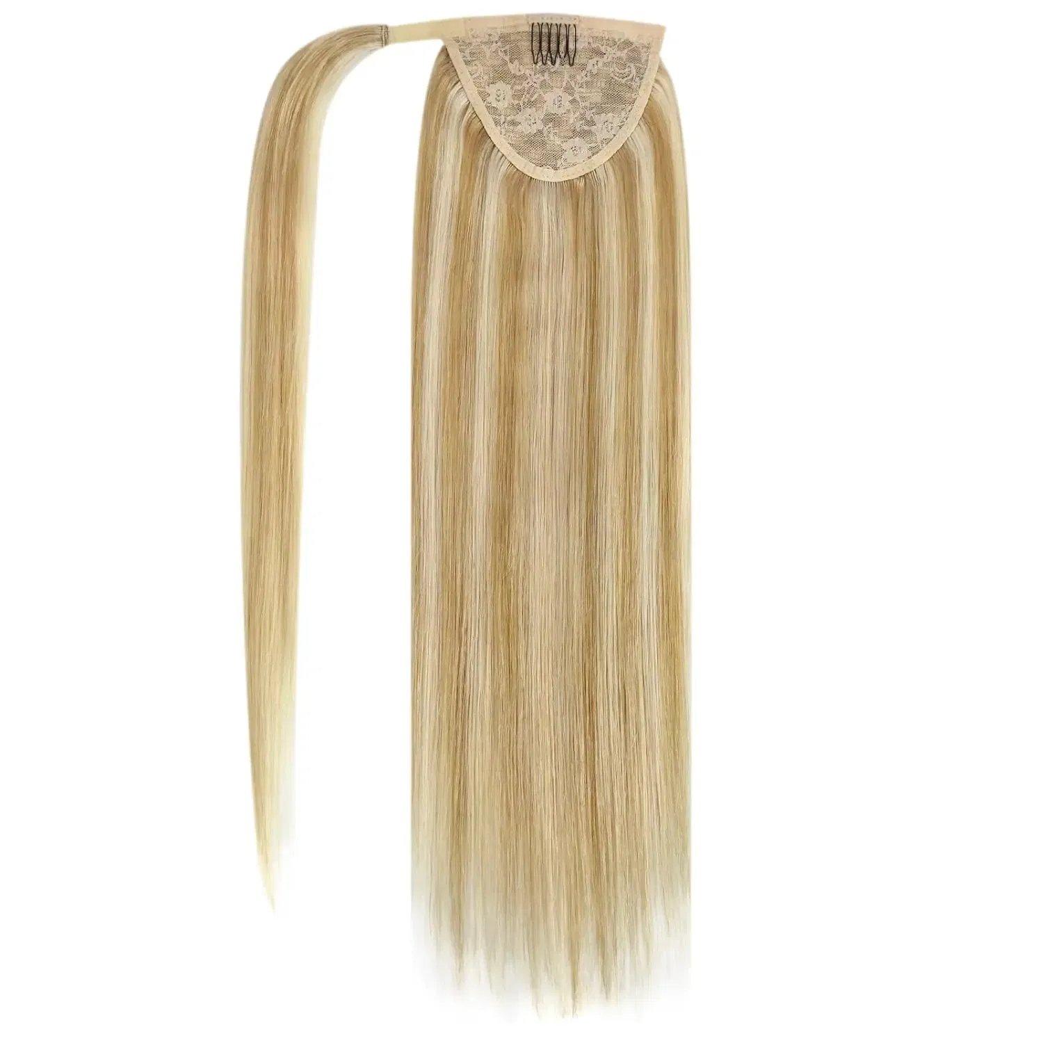 Color: #16, Life Span: 6 Months With Proper Care, Stretched Length: 22INCHES - VeSunny Human Hair Ponytail Light Blonde Mix Golden Blonde Real Hair Ponytail Extension Highlights Blonde Ponytail Hair 80g