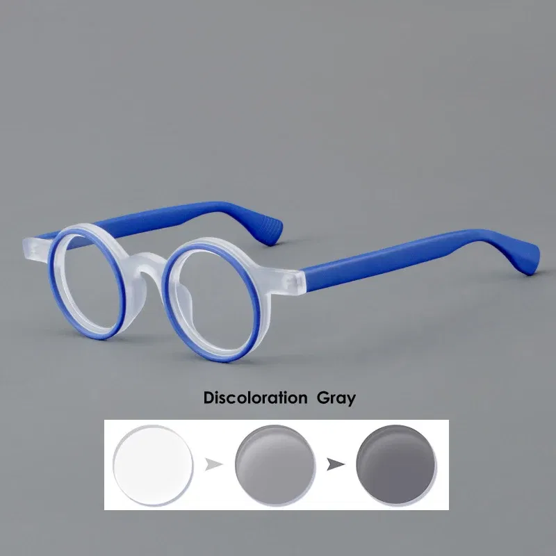 Frame Color: Pink, Eye Prescription: +450 - VCKA Round Acetate Photochromic Reading Glasses Frame Men Prescription Anti-blue Eyeglasses Women Custom Eyewear +0.50 to+6.0